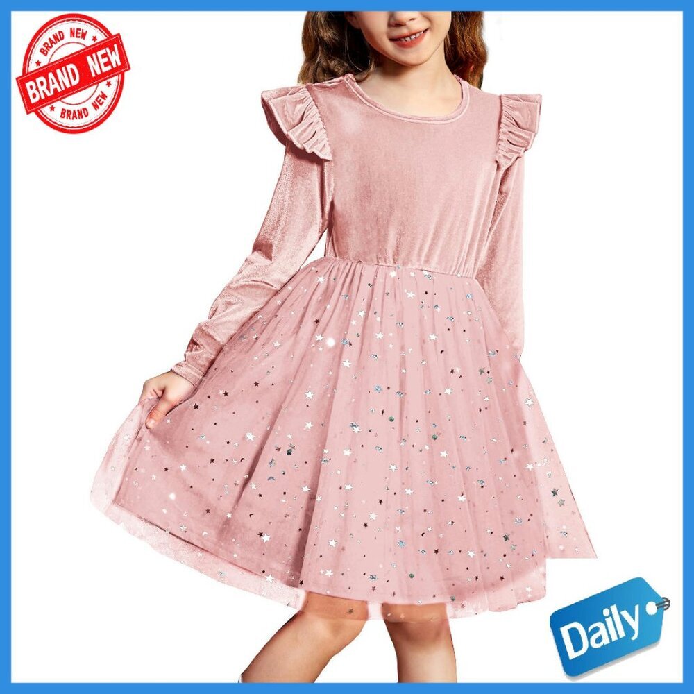 Toddler Velvet Tulle Long Sleeve Party Dress 2-6Y Holiday Formal